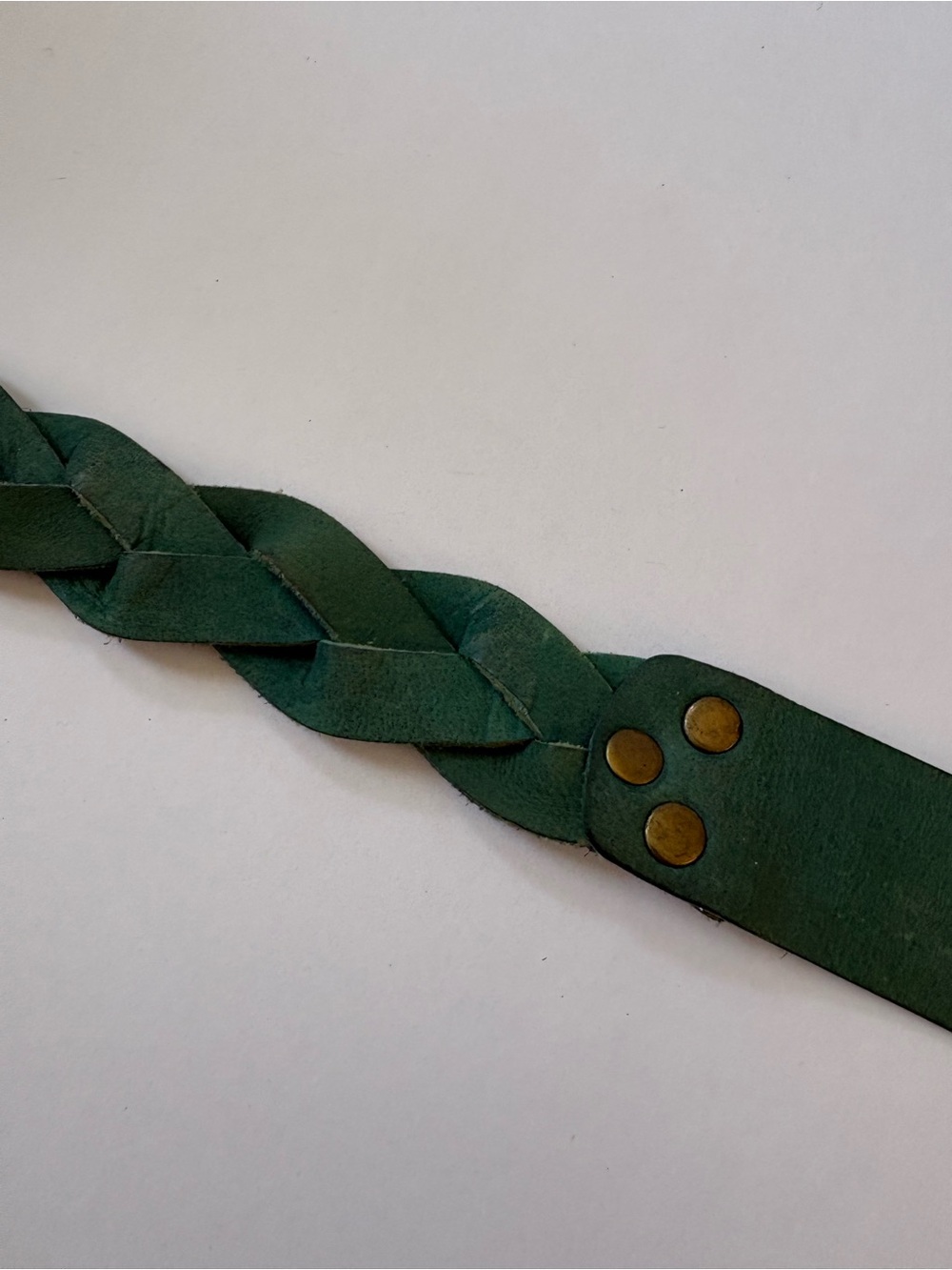 VNTG Old Navy Leather Green Braided Pleated Belt L Rivet Square Buckle Western - Picture 7 of 8